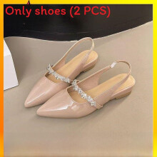 (Nude,38)Summer Flat Womens Shoes With Pointed Head Design And Decoration Rhinestone