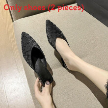(Black,38)Pointy Low Heels Mules With Solid Color And Satin Upper For Daily Comfort