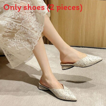 (Apricot,39)Pointy Low Heels Mules With Solid Color And Satin Upper For Daily Comfort