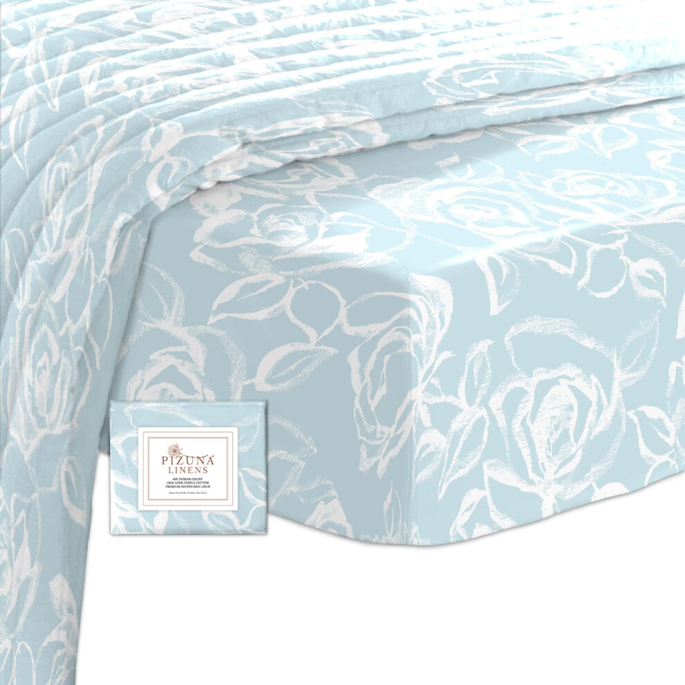 Pizuna Floral Blue Print Small Double Fitted Sheet Cotton 400 Thread Count - Image 2