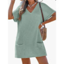 (Green, XL) Up Beachwear Cover Dress With Pockets And V Neck For Women And Yoga Vacation