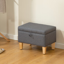 HOMCOM Linen Storage Ottoman Storage Box with Rubberwood Legs, Charcoal Grey