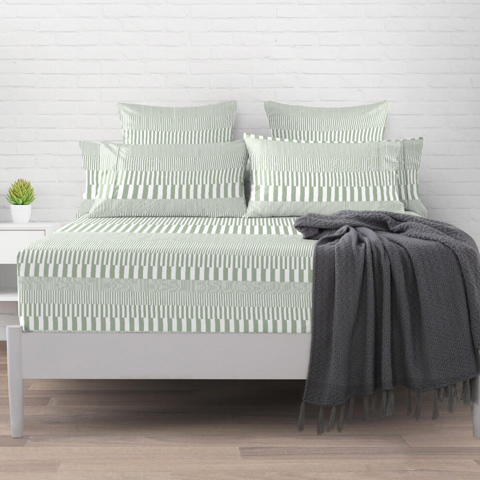Pizuna Cotton Green Printed Fitted Sheets King Size 1 Pc 400 Thread Count - Image 2