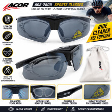 Acor AGS-2805 Cycling Sunglasses UV Sports Glasses 2 Lens Optical Insert Black