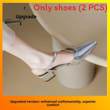 (Silver,39)Chaussures à talons bas bout pointu avec motif couleur unie pour sorties estivales en journée
