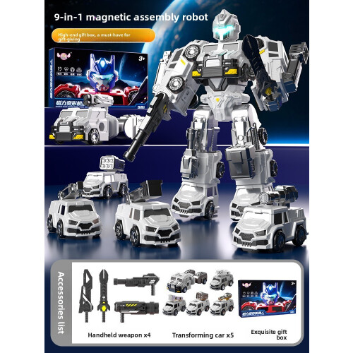 (White)Magnetic Transforming Toy Robot With Assembly For Kids Coordination Development