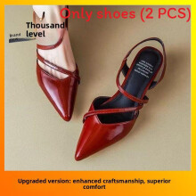 (Red,37)Chaussures à talons bas bout pointu avec motif couleur unie pour sorties estivales en journée