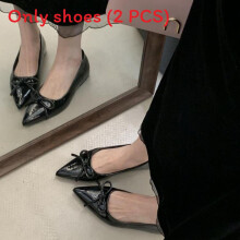 (Black,38)Solid Color Pu Flat Shoes With Bow Detail For Womens Office And Settings Casual