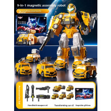 (Yellow)Magnetic Transforming Toy Robot With Assembly For Kids Coordination Development