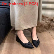 (Black,38)Petites chaussures bout pointu couleur unie et motif plissé pour sorties printemps