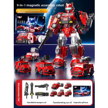 (Red)Robô brinquedo transformador magnético com montagem para coordenação de desenvolvimento infantil