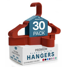 Utopia Home 30 Pack Plastic Hangers Space Saving, Durable Hanger with Shoulder Grooves, Red