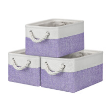 PWVMWM Small Storage Baskets with Rope Handles, Collapsible Fabric Storage Box, Small Linen Basket for Bedroom Bathroom Cupboards Shelves Wardrobe