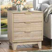 Yvsevnr Fluted Bedside Tables with 2 Drawer, Flexible Open Compartment, Wooden Sofa Side Table End Tables with Metal Handle Nightstand for