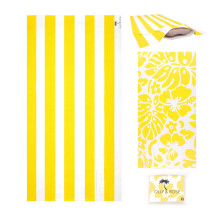 Olly & Rose Luxury Microfibre Extra Large Beach Towel with Zip Pocket and Inflatable Pillow and Reversible Pattern 100 x 200cm Yellow