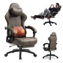 Dowinx Gaming Chair Dual-Point Massager Ergonomic Computer Chair with 360Â-Swivel Footrest and Lumbar Support Heavy Duty PC Chairs with Headrest for