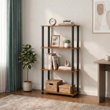Furinno TURN-N-TUBE Storage Shelves, 4-Tier Book Shelf, Corner Shelf, Toolless Open Shelves, for Organization and Storage, Living Room, Bedroom