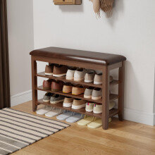 AQIMUELE Shoe Bench, Shoe Bench Storage with Seat, Wooden Shoe Rack 3-Tier, for Hallway, Entryway, Living Room, Bedroom, 80cm (Walnut)