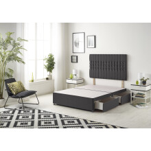 Bed Centre Galaxy Divan Base with 2 Drawers (Same Side) and Matching Headboard, Fabrics and Colours (3FT Single, Plush Black)
