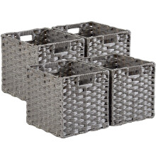 Mangata 25 cm Storage Cube Boxes for 27 cm Closet, Rattan Effect Storage Baskets, Wicker Woven Polyrattan Material Closet Organizer, 25x25x25 cm