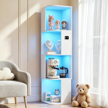 4-Tiers Corner Bookcase with 3 Color Lights Human Body Sensor for Study