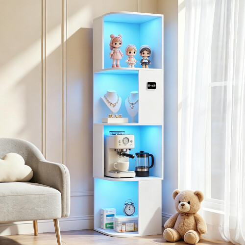 4-Tiers Corner Bookcase with 3 Color Lights Human Body Sensor for Study