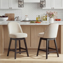 Bar Stools Set of 2, 360Â Swivel Counter Stools with Upholstered Seat, Wooden Frame & Nailhead Trim