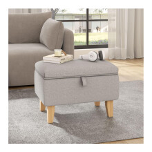 INMOZATA Linen Storage Footstool Upholstered Ottoman Footstool with Storage Pouffe Stool Change Shoe Footrest With Wooden Legs for Living Room