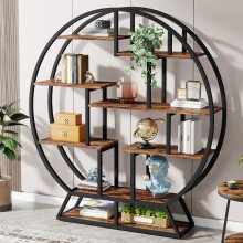 Tribesigns Round Bookcase, Industrial 5 Tier Bookcase, 160cm Tall Rustic Open Shelf Organizer Display Shelf for Home, Office, Living Room