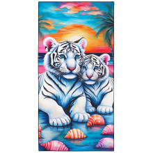 Violetpos White Tiger & Shells Beach Towel, Extra Large 180x90 cm 250GSM Microfibre, Sand Free Quick Dry