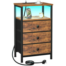 LOAKEKEL Bedside Table with Charging Station, Side Table with 3 Drawers