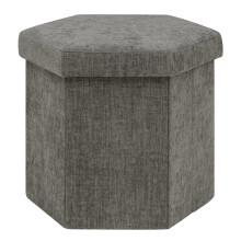 PINPLUS Chenille Ottoman Storage Box, Hexagonal Folding Stool, Grey