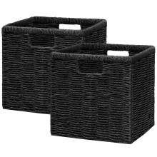 Vagusicc Wicker Storage Basket, Foldable Storage Cubes Organizer Bins, Handwoven Storage Baskets for Shelves Closet Wardrobe Bathroom