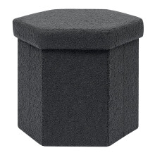 PINPLUS Boucle Ottoman Storage, Hexagonal Foldable Footrest, Dark Grey