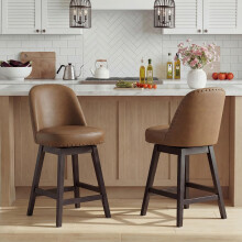Bar Stools Set of 2, 360Â Swivel Counter Stools with Upholstered Seat, Wooden Frame & Nailhead Trim