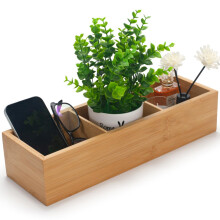 XIMISISE Bamboo Bathroom Basket, Wood Toilet Tank Basket, Wooden Storage Box With 3 Compartments for Bathroom Organizer (37 x 12 x 8 cm)
