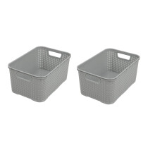 BranQ - Home essential Basket in Rattan Design Set of 3 Large 19 L BPA- Plastic PP Light Grey 38 x 27.8 x 18.5 cm