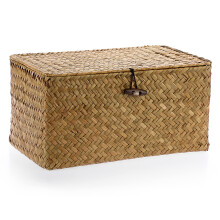 IGNPION Seagrass Storage Basket with Lid Woven Seagrass Rectangular Bathroom Storage Organiser Box