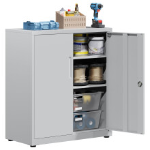 HOMSTEEL Metal Storage Cabinet, Locking Garage Cabinet, 3-Tier Office Cabinet with Adjustable Shelves, Cupboards for Office, Garage and Utility Room