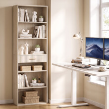 HOMCOM Tall Bookcase with Cubes, 7-Tier Bookshelf with Drawer, Oak