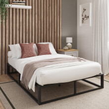 GFW Loft Platform Small Double Bed, Black Metal Bed with Wooden Slats, Modern Industrial Platform Bed, Easy Assembly 4ft Bedroom Furniture