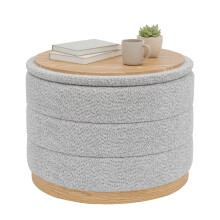 Bonlife Round Chenille Storage Ottoman, Folding Footstool with Table Top, 58x58x44cm, Load Capacity 150kg, for Living Room Bedroom Hallway