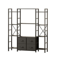 VERMESS 120W x142H cm Triple Book Shelf, 4 Tier Industrial Bookshelf for Home & Office, Large Shelving Unit with 4 Adjustable Fabric Drawers