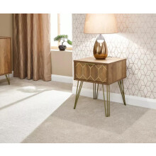 GFW Orleans Mango Effect Lamp Table, 1 Drawer Side Table with Hairpin Legs, Retro Bedside Table and Living Room Accent Furniture
