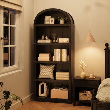 Crevyteg Farmhouse Arched Bookcase Cabinet â“ 71.65in Tall Wooden Bookshelf - 5-Tier Wooden Freestanding Open Display & Storage for Living Room