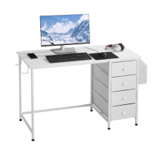 VEVOR Computer Desk with Fabric Drawers, 120 cm Reversible Study Work Writing Desk for Modern Home Office Bedroom