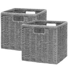 Vagusicc Wicker Storage Basket, Foldable Storage Cubes Organizer Bins, Handwoven Storage Baskets for Shelves Closet Wardrobe Bathroom
