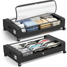 PHINOX Large Fabric Under Bed Storage on Wheels & Dust Cover, Black, 2 PCS