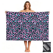 yayafunfun Large Quick Dry Microfibre Beach Towels for Adults, 160X90cm Pink Leopard Bath Towel Travel Towels with Pocket