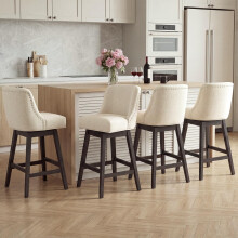 Bar Stools Set of 4, 360Â Swivel Upholstered Counter Stools with Back, Wooden Frame Kitchen Bar Chairs with Nailhead Trim